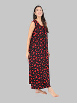 Red & Black Women's Cotton Triangle Print Sleeveless Nighty