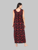 Red & Black Women's Cotton Triangle Print Sleeveless Nighty