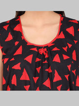 Red & Black Women's Cotton Triangle Print Sleeveless Nighty