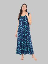 Sky Blue & Blue Women's Cotton Triangle Print Sleeveless Nighty
