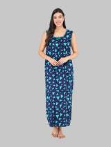 Sky Blue & Blue Women's Cotton Triangle Print Sleeveless Nighty