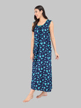 Sky Blue & Blue Women's Cotton Triangle Print Sleeveless Nighty