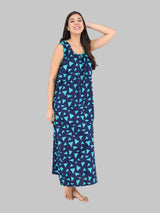 Sky Blue & Blue Women's Cotton Triangle Print Sleeveless Nighty
