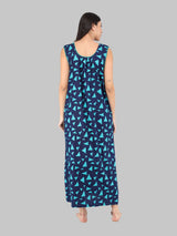 Sky Blue & Blue Women's Cotton Triangle Print Sleeveless Nighty
