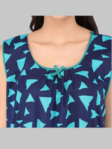 Sky Blue & Blue Women's Cotton Triangle Print Sleeveless Nighty
