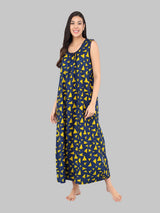 Yellow & Blue Women's Cotton Triangle Print Sleeveless Nighty