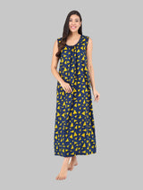 Yellow & Blue Women's Cotton Triangle Print Sleeveless Nighty