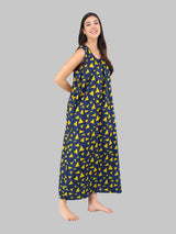 Yellow & Blue Women's Cotton Triangle Print Sleeveless Nighty