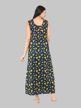 Yellow & Blue Women's Cotton Triangle Print Sleeveless Nighty