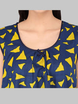 Yellow & Blue Women's Cotton Triangle Print Sleeveless Nighty