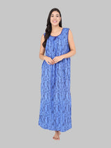 Blue & Black Women's Printed Cotton Wave Print Sleeveless Nighty by Shararat
