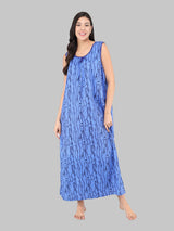 Blue & Black Women's Printed Cotton Wave Print Sleeveless Nighty by Shararat