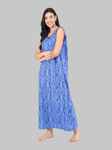 Blue & Black Women's Printed Cotton Wave Print Sleeveless Nighty by Shararat