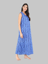 Blue & Black Women's Printed Cotton Wave Print Sleeveless Nighty by Shararat