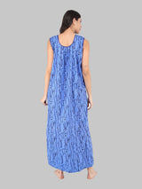 Blue & Black Women's Printed Cotton Wave Print Sleeveless Nighty by Shararat
