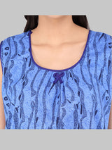 Blue & Black Women's Printed Cotton Wave Print Sleeveless Nighty by Shararat