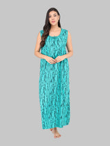 Green And Black Women's Printed Cotton Wave Print Sleeveless Nighty