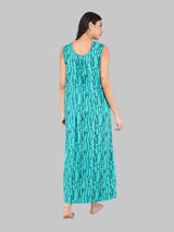 Green And Black Women's Printed Cotton Wave Print Sleeveless Nighty