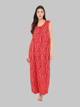 Red & Black Women's Printed Cotton Wave Print Sleeveless Nighty