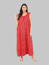 Red & Black Women's Printed Cotton Wave Print Sleeveless Nighty