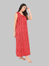 Red & Black Women's Printed Cotton Wave Print Sleeveless Nighty