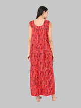 Red & Black Women's Printed Cotton Wave Print Sleeveless Nighty