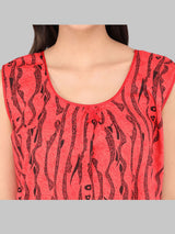 Red & Black Women's Printed Cotton Wave Print Sleeveless Nighty