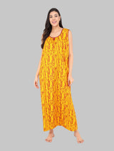 Yellow & Red Women's Printed Cotton Wave Print Sleeveless Nighty