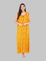 Yellow & Red Women's Printed Cotton Wave Print Sleeveless Nighty