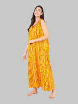 Yellow & Red Women's Printed Cotton Wave Print Sleeveless Nighty