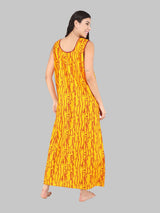 Yellow & Red Women's Printed Cotton Wave Print Sleeveless Nighty
