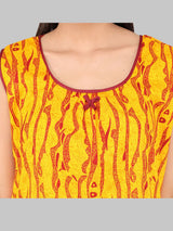 Yellow & Red Women's Printed Cotton Wave Print Sleeveless Nighty