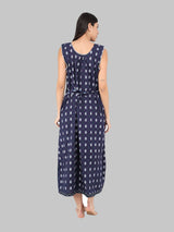 Navy Blue & White Women's Cotton Sleeveless Floral Nighty