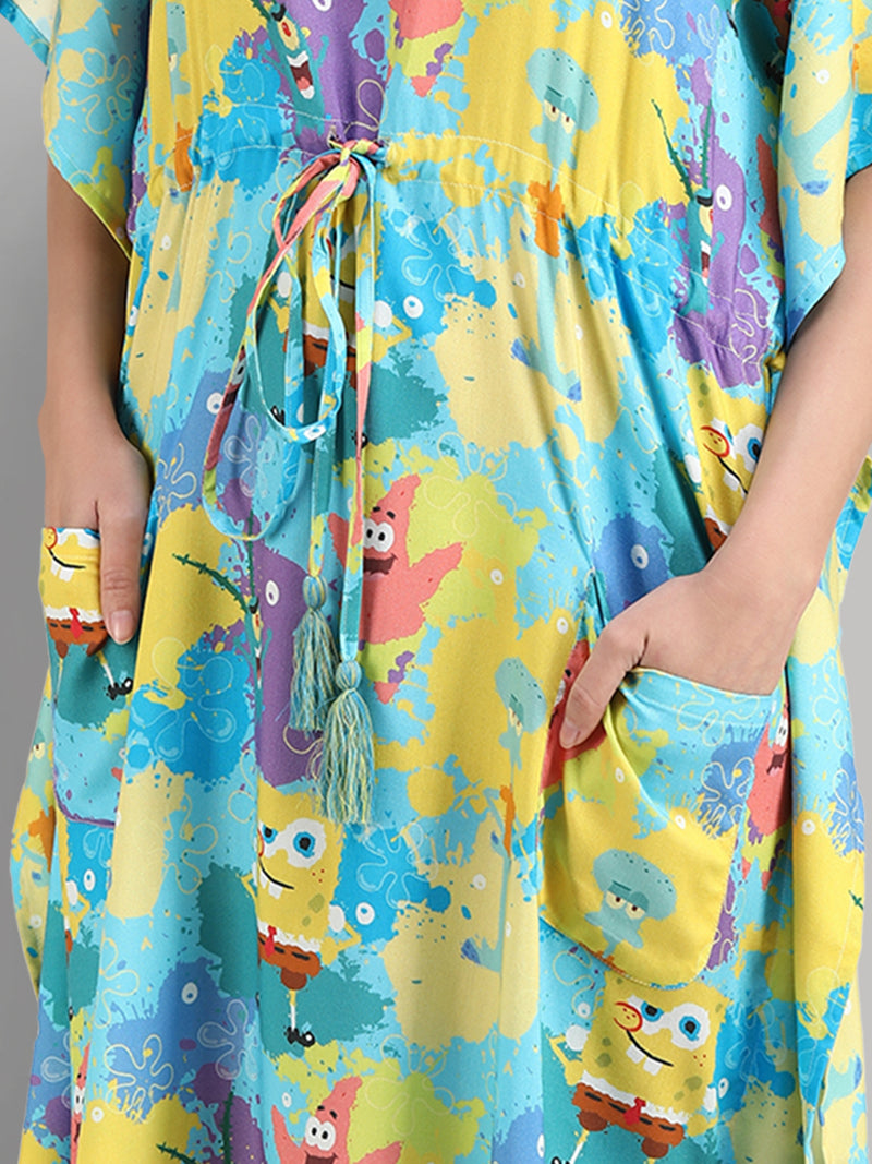 Women's F Is For Friends SpongeBob Printed Kaftan With Pocket Free size: S to XL