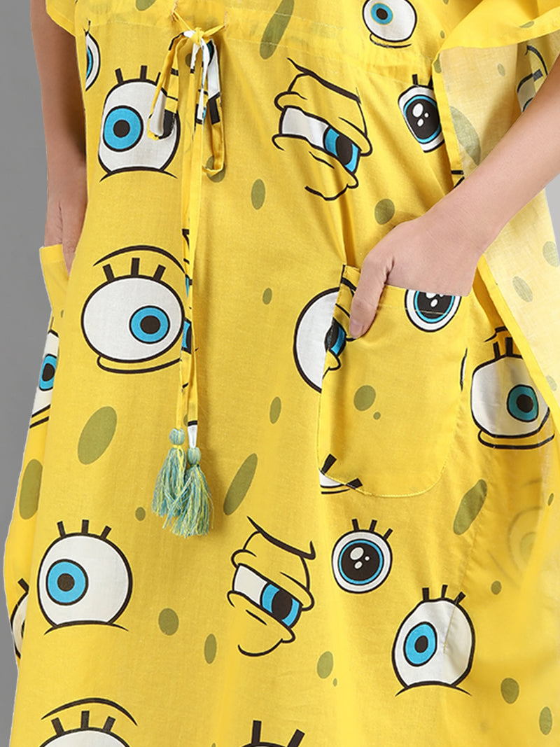 Women's All eyes on SpongeBob Printed Kaftan With Pocket Free size: S to XL