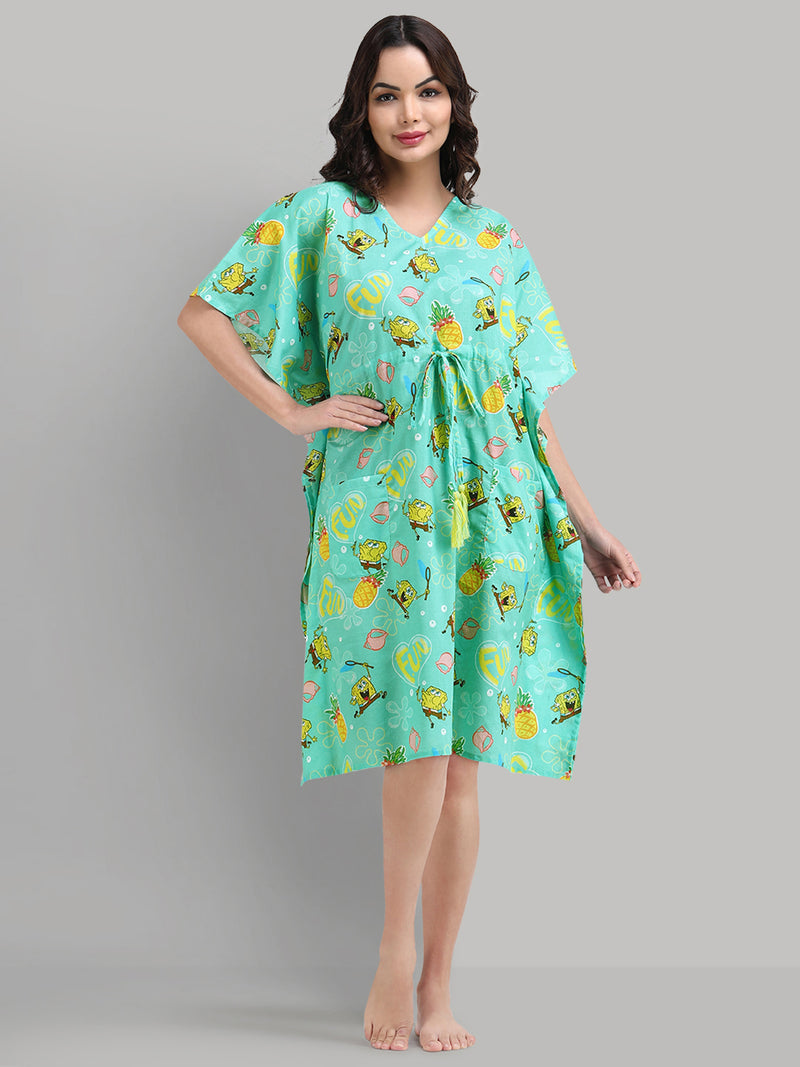 Women's Fruity Fun with SpongeBob Printed Kaftan With Pocket Free size: S to XL
