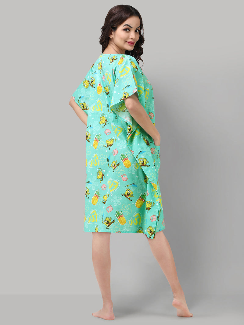 Women's Fruity Fun with SpongeBob Printed Kaftan With Pocket Free size: S to XL