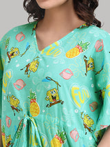 Women's Fruity Fun with SpongeBob Printed Kaftan With Pocket Free size: S to XL