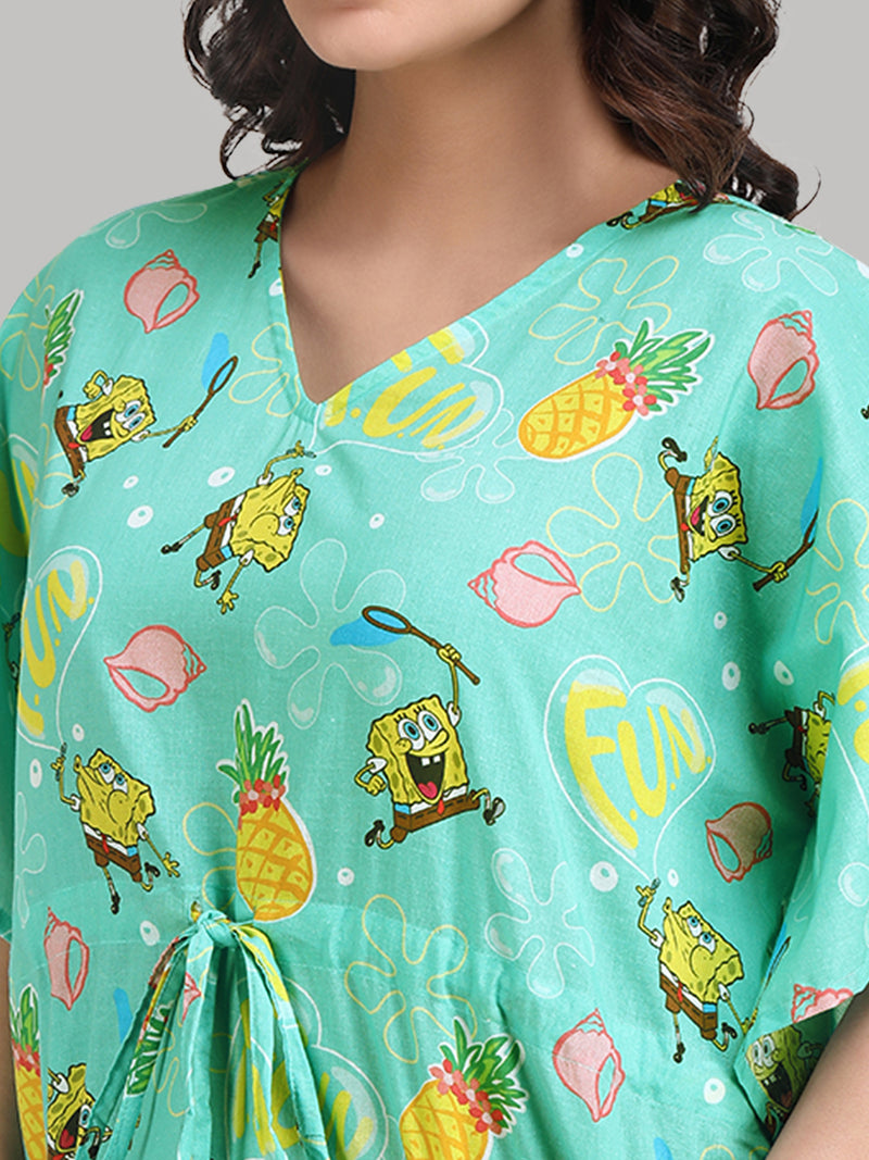 Women's Fruity Fun with SpongeBob Printed Kaftan With Pocket Free size: S to XL