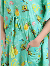 Women's Fruity Fun with SpongeBob Printed Kaftan With Pocket Free size: S to XL