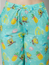 Women's Fruity Fun with Spongebob Pyjama/Lounge Pants -Turquoise Blue