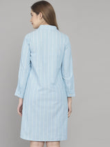 Light Blue And White Stripe Knee Length Cotton Sleep Shirt