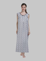 White & Black Women's Cotton Floral Sleeveless Nighty