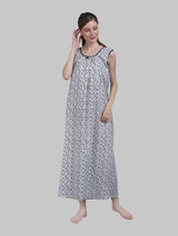 White & Black Women's Cotton Floral Sleeveless Nighty
