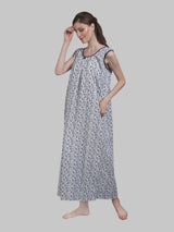 White & Black Women's Cotton Floral Sleeveless Nighty