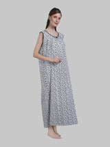 White & Black Women's Cotton Floral Sleeveless Nighty