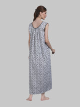 White & Black Women's Cotton Floral Sleeveless Nighty