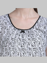 White & Black Women's Cotton Floral Sleeveless Nighty
