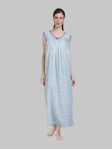 Blue Women's Cotton Floral Sleeveless Nighty by Shararat