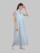 Blue Women's Cotton Floral Sleeveless Nighty by Shararat